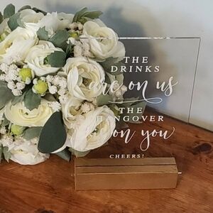 Elegant White and Green Floral Acrylic Sign